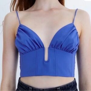 NWT Zara blue spaghetti strap corset bustier crop top | Size S |